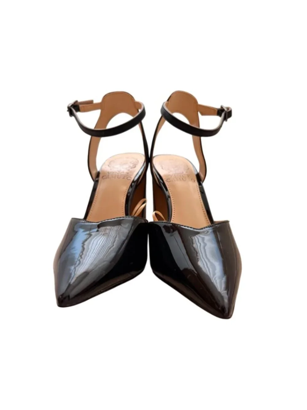 Vince Camuto Black Patent Block Heels - Pointed Toe Slingback Shoes Size US 5.5W